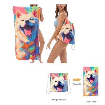 2" 1 Double-Sided Velvet Beach Towel & Backpack – Sand-Free & Quick Dry